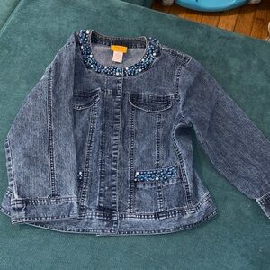 Ruby Rd. Blue Jean Jacket with Beaded Trim